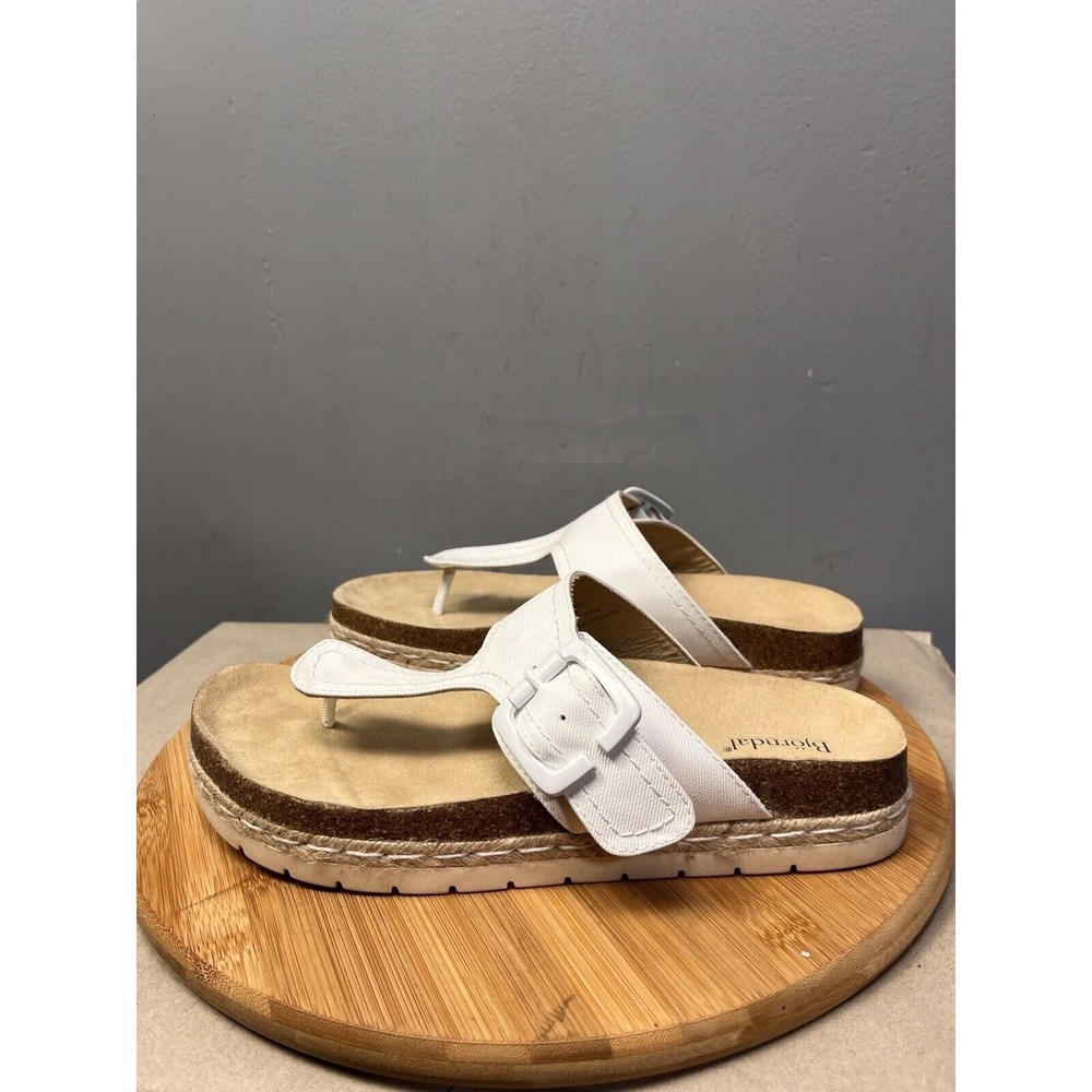 Bjorndal Sandals Womens 10 White Penelope Thong Buckle Cork Jute Espadrille